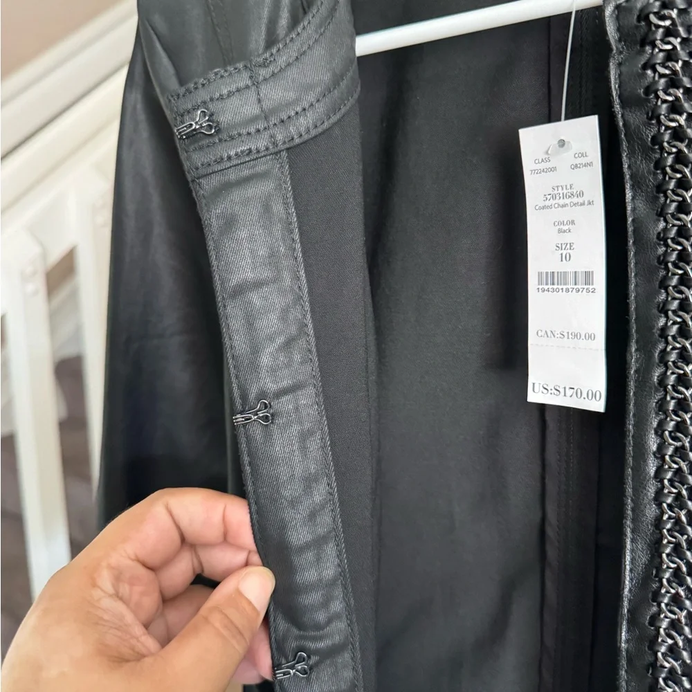 Black faux leather medium White House Black Market Jacket with Chain Detail - Picture 5 of 7